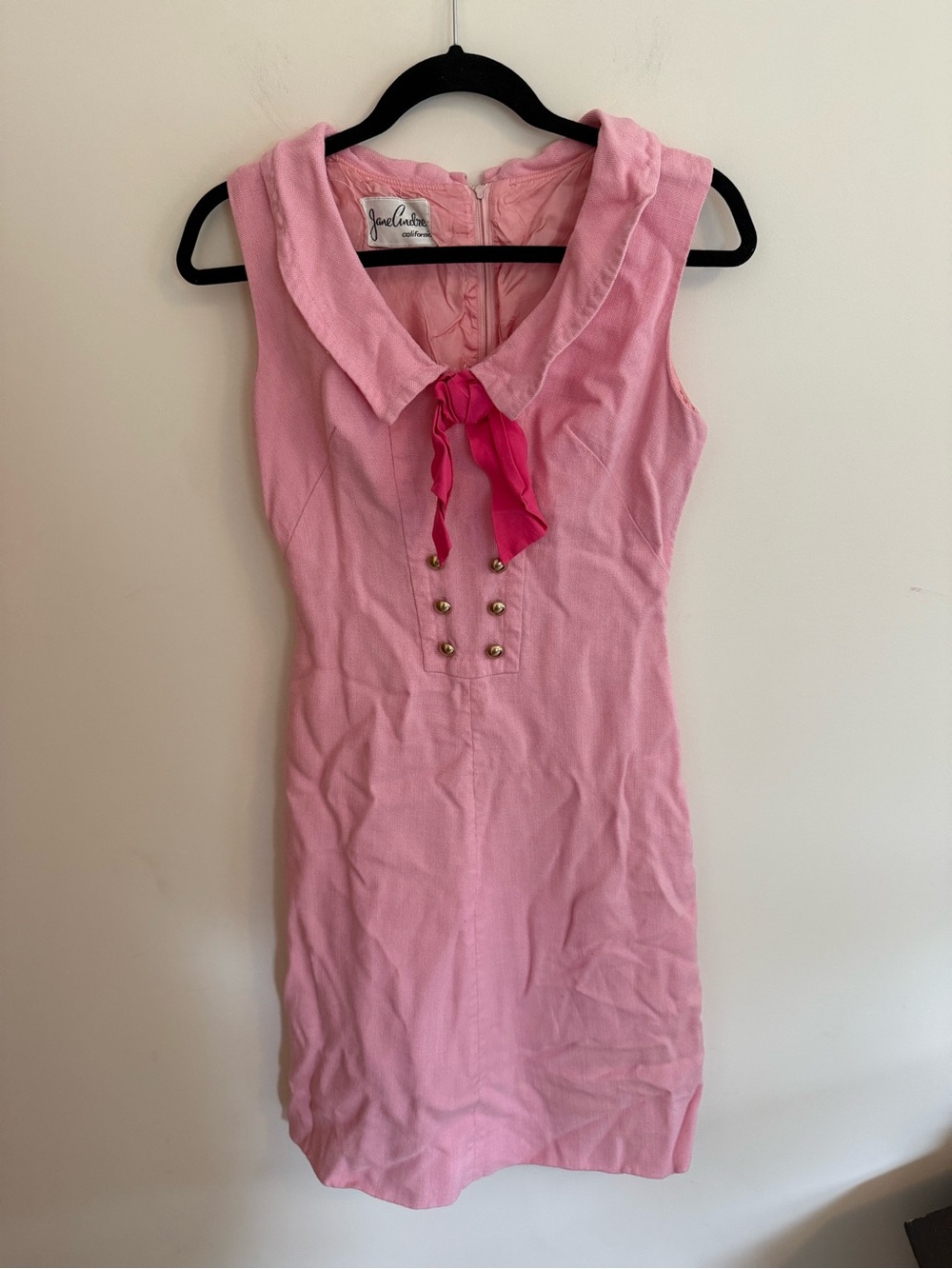 Vintage Pink Midi Dress with Ribbon Tie